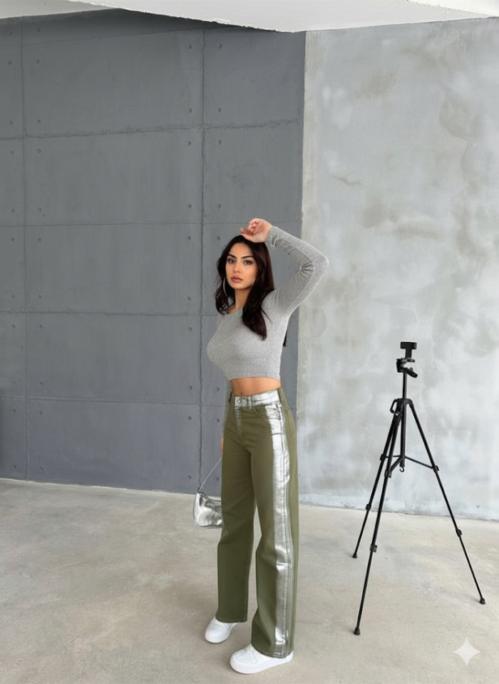 152276-2025-10-02-08-20-17 GABARDİN PALAZZO PANTOLON - Haki - Görsel 1