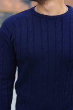 Erkek örgü Desen Bisiklet Yaka Kazak - Görsel 2