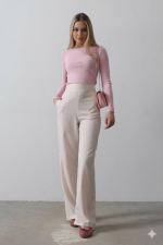 Beli Yarım Lastikli Palazzo Pantolon - Pudra