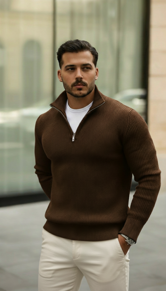 1549d99e77eb309a6a641e99a3f1664f Erkek Balıkçı Zip Yaka Uzun Kollu Triko - Görsel 1