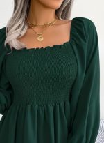 Kadın Uzun Kollu Geometrik Yakalı Gipe Detaylı Krep Bluz - Görsel 2