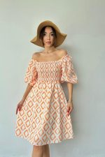 Oranj Kare Desenli Yazlık Elbise