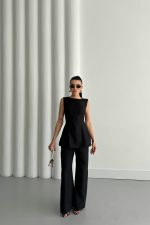 JAKAR KETEN KOLSUZ BLUZ-PANTOLON TK - Siyah - Görsel 3