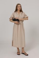 Beli Lastikli Elbise - Taş - Görsel 3