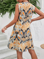 Kadın Sıfır Kol Yuvarlak Yaka çiçek Desenli Süprem Elbise - Görsel 3