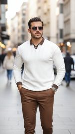 Erkek Renkli Yaka Manşet Uzun Kollu Triko - Görsel 3