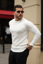 Erkek Bisiklet Yaka çizgi Kabartmalı Uzun Kollu Triko - Görsel 2