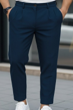 Erkek Belden Düğmeli Cepli Dokuma Pantolon - Görsel 2