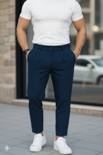 Erkek Belden Düğmeli Cepli Dokuma Pantolon - Görsel 3