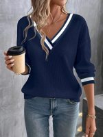 Kadın Uzun Kollu V Yakalı Waffle Bluz - Görsel 2