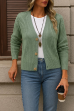 Kadın Uzun Kollu Düğme Detay Triko Bluz - Görsel 3