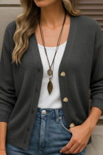 Kadın Uzun Kollu Düğme Detay Triko Bluz - Görsel 2