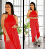 Boyun Askılı Eteği Kruvaze Kesim Viskon Kumaş Elbise - Görsel 2