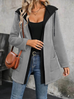 Kadın Uzun Kollu Kapşonlu çift Renkli şardonlu Iki Iplik Ceket - Görsel 3