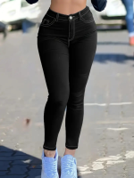 Kadın Yüksek Bel önden Düğmeli Dar Kesim Kot Pantolon - Görsel 2