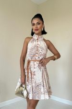 Ekru Halter Yaka Elbise - Görsel 3