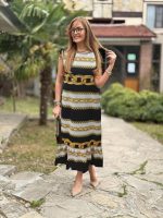 Kadın Omuzlardan Büzgülü Kayık Yaka Fırfırlı Janjan Krep Elbise - Görsel 3