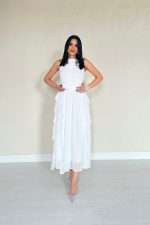 Beyaz Önü Büzgülü Fırfırlı Elbise - Görsel 2