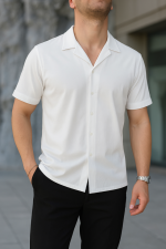 İki İplik Kumaş  Gömlek - Beyaz - Görsel 2