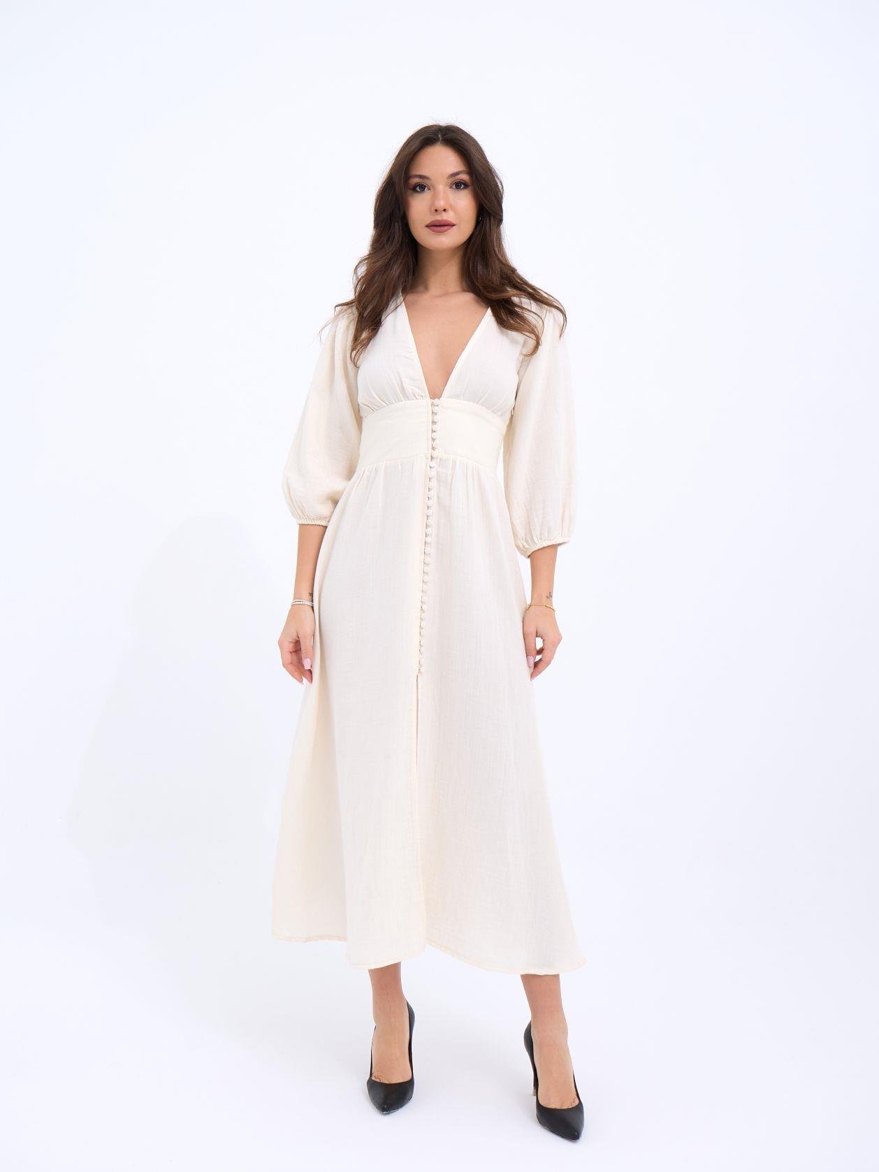 1949126c82397f060a2a 7096 ELBİSE-KREM - Görsel 1