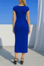 Kadın Sandy Kumaş Metal Toka Detaylı Midi Boy Elbise - Görsel 2