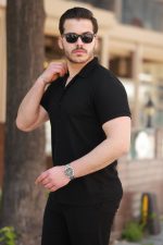 Erkek Ottoman Kumaş Apaj Yaka Kısa Kollu Gömlek - Görsel 2