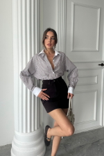 YAKA VE MANŞET BEYAZBOYFRİEND ÇİZGİLİPOPLİN GÖMLEK - Kahverengi