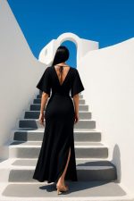 Kadın Sendy Kumaş Yırtmaç Detaylı V Yaka Elbise - Görsel 2