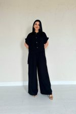 Siyah Önü Pileli İkili Keten Takım - Görsel 3