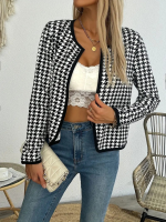 Kadın Uzun Kollu Kaz Ayağı Desenli şardonlu Dalgıç Ceket - Görsel 3