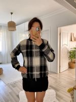 Kadın Uzun Kollu önden Fermuarlı Ekose Desenli Ceket - Görsel 3