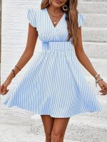 Kadın Kısa Kollu Kruvaze Yakalı Poplin Elbise