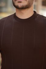 Erkek Desenli çizgi Kabartmalı Kısa Kollu Tişört - Görsel 3