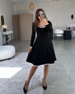 Kadın Uzun Kollu Yuvarlak Yaka Midi Viskon Iki Iplik Elbise