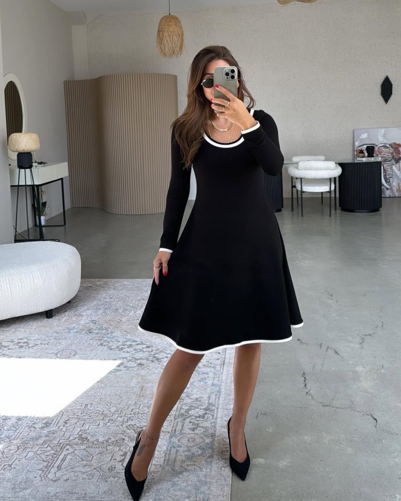 1c3d8d024879df6fa8cf Kadın Uzun Kollu Yuvarlak Yaka Midi Viskon Iki Iplik Elbise - Görsel 1