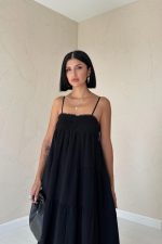 Siyah Askılı Parçalı Müslin Elbise - Görsel 2