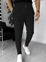 Erkek Yüksek Bel önden Bağcıklı Cepli Waffle Pantolon - Görsel 3