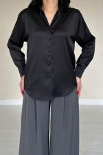 Siyah Saten Gömlek - Görsel 3