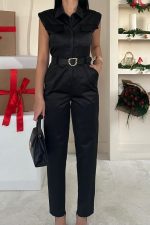 Siyah Vatkalı Kemerli Tulum - Görsel 3