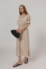 Beli Lastikli Elbise - Taş - Görsel 2