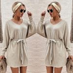 Kadın Uzun Kollu Fitilli şardonlu Detay Buklet Kuşaklı Yumoş Elbise - Görsel 3