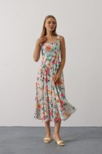 Çiçek Desenli Askılı Elbise - Pembe Çiçek - Görsel 3