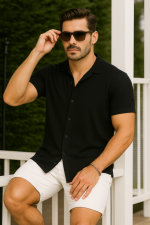 Erkek Kısa Kollu örme Kumaş Pamuklu Gömlek