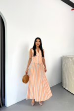 KETEN ÇİZGİLİ YELEK - UZUN ETEK TAKIM - Orange - Görsel 3