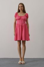 Beli Korseli Mini Elbise - Fuşya - Görsel 2