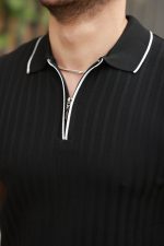 Erkek Fermuarlı Yakalı Kısa Kollu T-shirt - Görsel 3