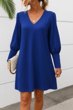 Kadın Uzun Kollu V Yakalı Kısa Ithal Krep Elbise - Görsel 3