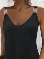 Kadın Askılı V Yakalı Toka Detaylı Janjan Krep Elbise - Görsel 2