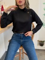 Kadın Uzun Kollu Balıkçı Yaka Düğme Detay şardonlu Dalgıç Bluz - Görsel 3