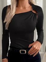 Kadın Uzun Kollu Yakadan Halka Detaylı Viskon Bluz - Görsel 2